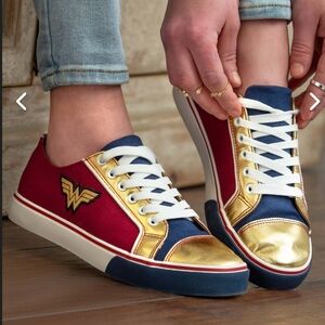 Wonder Woman Themed Sneakers with Gold and Red Accents Size 9